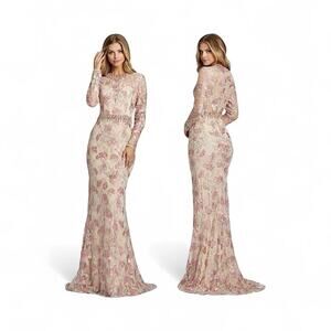 Mac Duggal 79281 NWT Long‎ Sleeve Floral Embroidered Trumpet Gown Size 14 $798